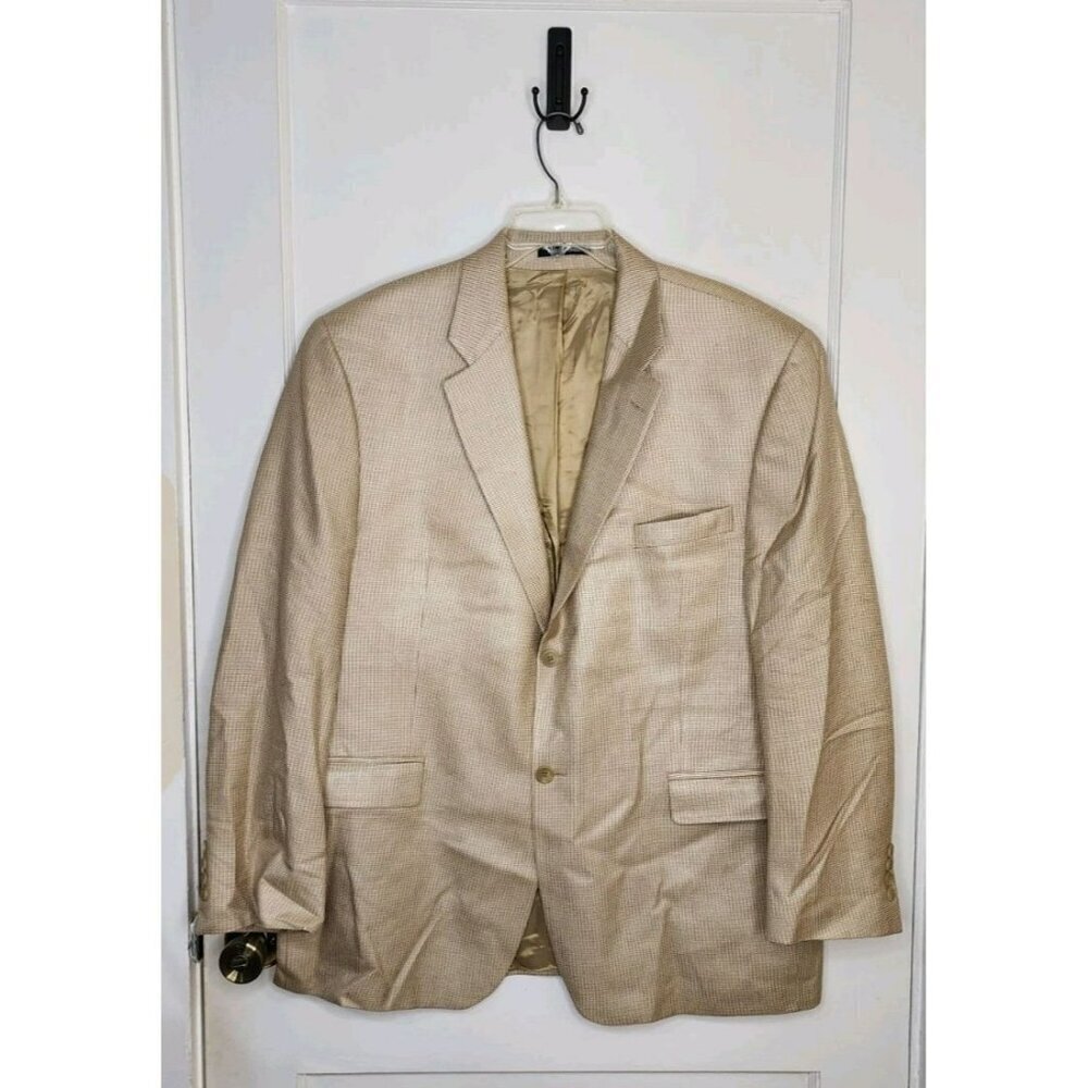 Ralph Lauren Dillards Blazer Size 46R Tan Gold 100% Silk Jacket Two Button